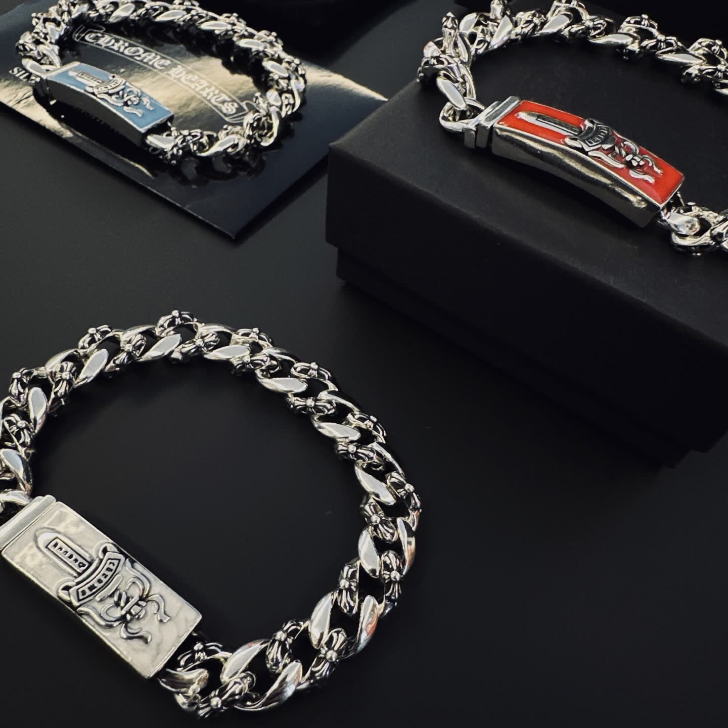 Chrome Hearts Silver Bracelet with Enamel Clasp
